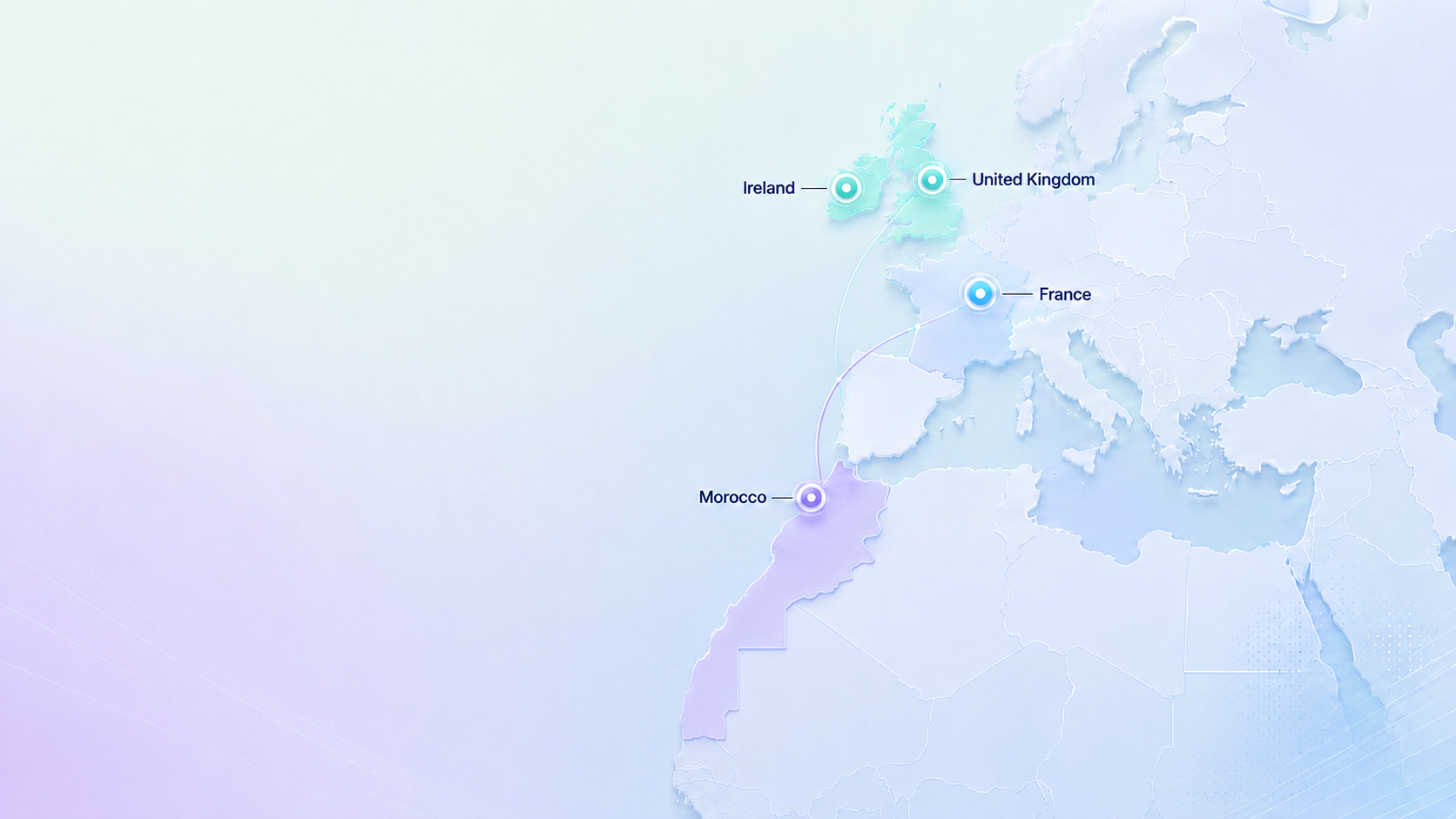 FINORYS locations map: France, United Kingdom, Ireland and Morocco