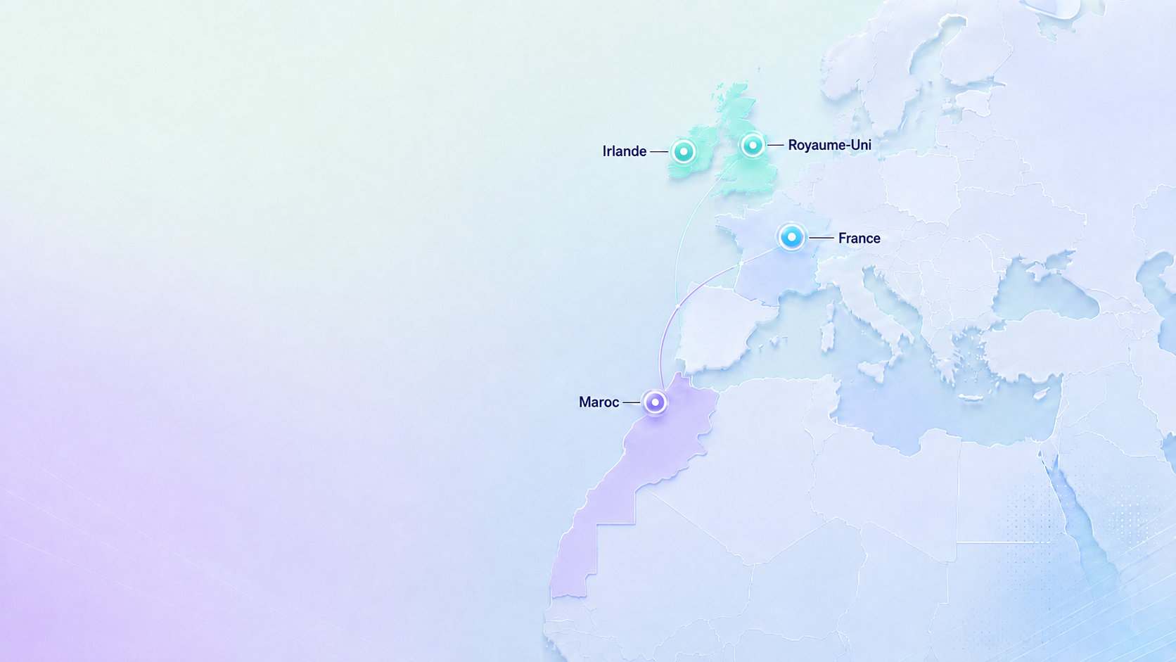Carte des implantations FINORYS : France, Royaume-Uni, Irlande et Maroc